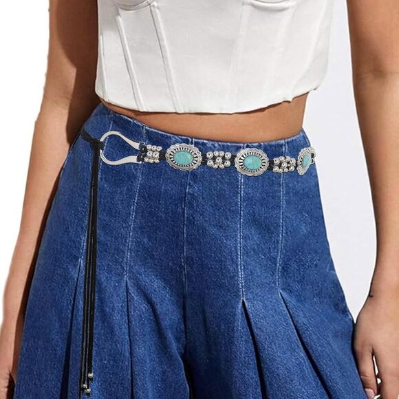 Concho Belt Turquoise Chain Western Waist Belt for Women Dresses Cowgirl - Picture 6 of 7